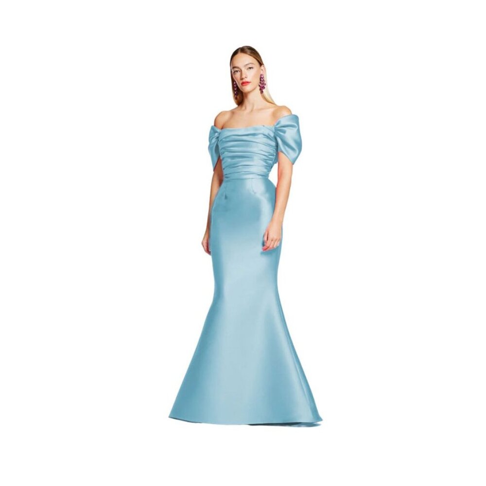 Frascara Off-Shoulder Mermaid Mikado Satin Gown Dress size 10 Blue